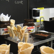 The pizza crust cones waiting to be baked